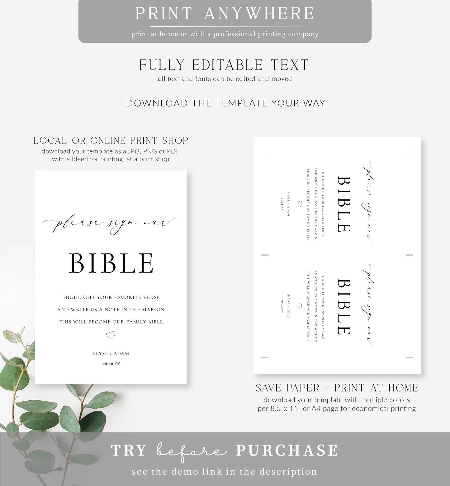 Ellesmere White | Printable Bible Guestbook Sign Template