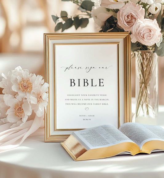 Printable Sign Our Bible Sign, Minimalist Wedding Bible Guest Book Sign, Modern Please Sign Our Guest Book Sign, Wedding Signage, Ellesmere