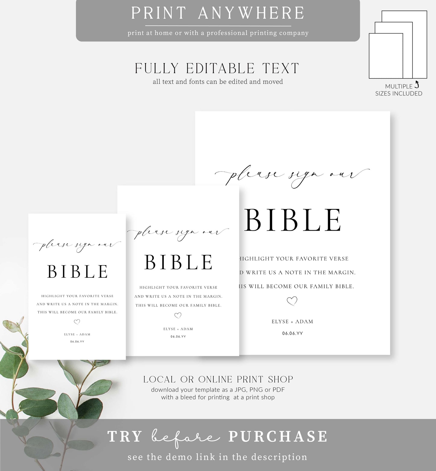 Ellesmere White | Printable Bible Guestbook Sign Template
