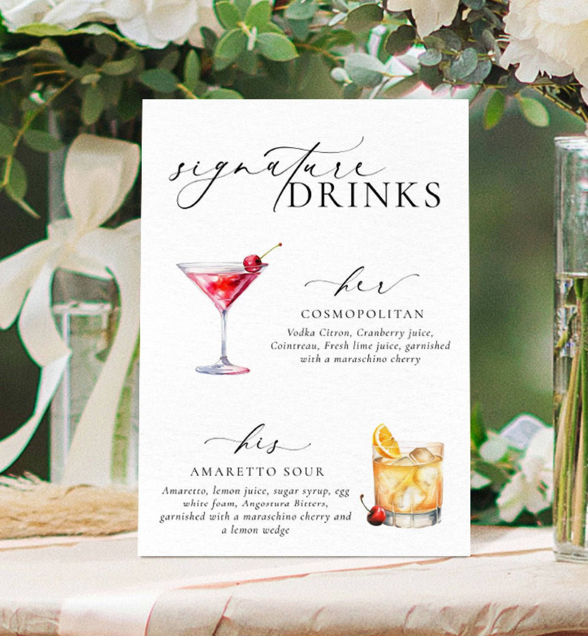 Menu For Signature Ellesmere White | Printable Signature Drinks Menu Sign Template – Black ...