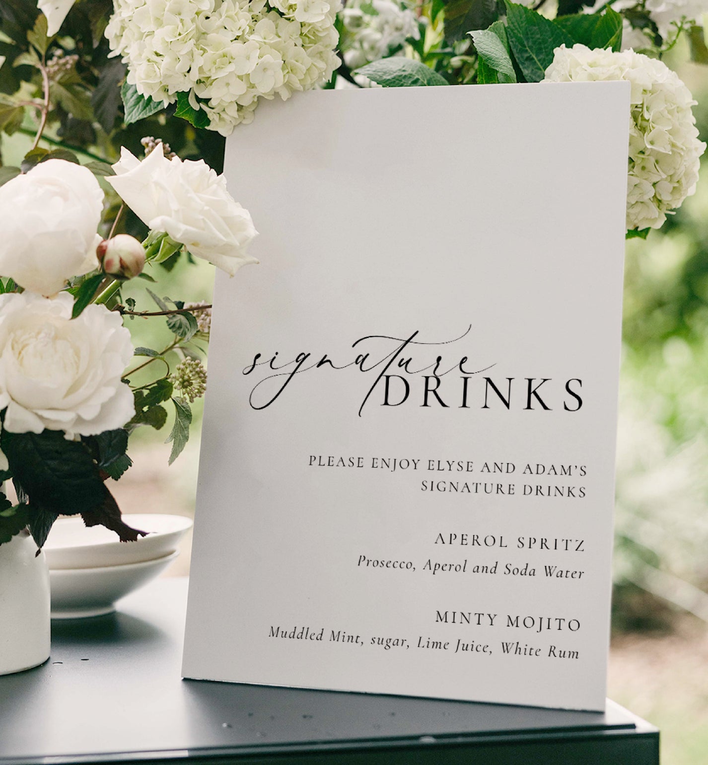 Ellesmere White | Printable Signature Drinks Menu Sign Template – Black ...