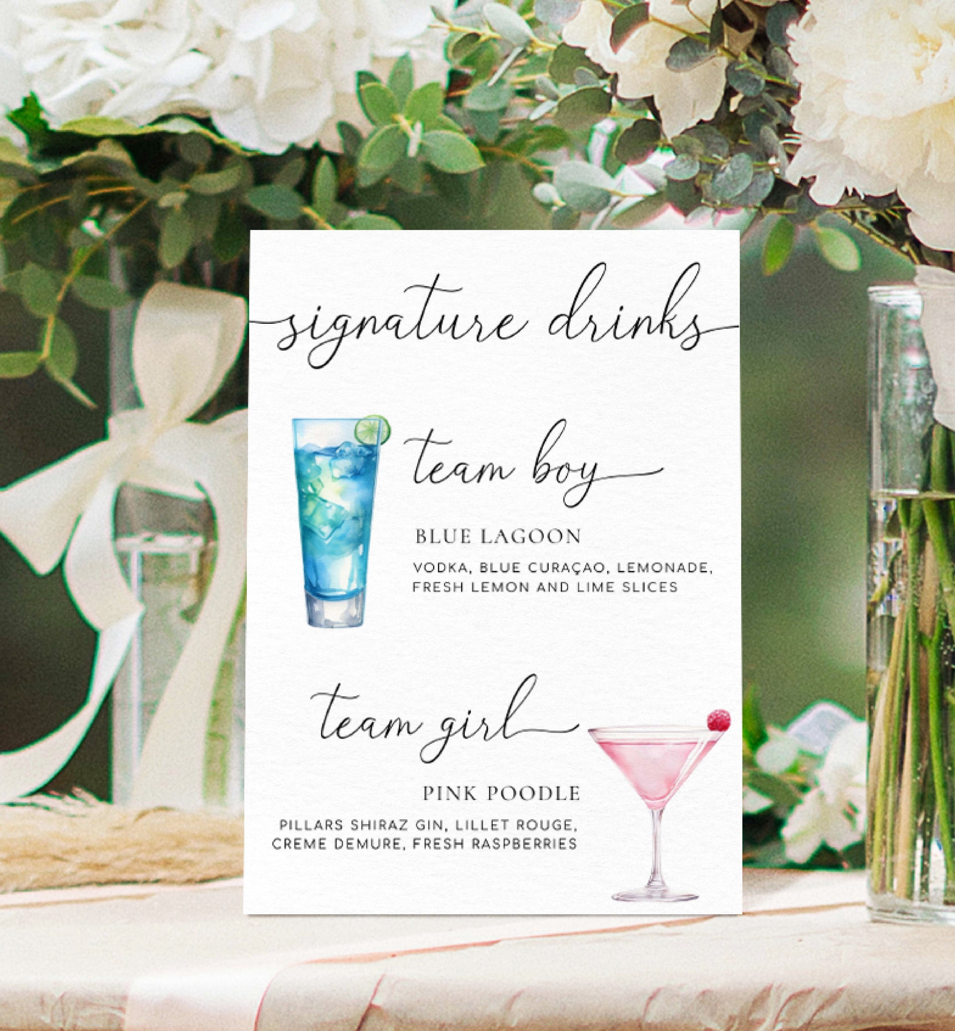 Team Girl Team Boy Drinks Menu Sign, Minimalist Printable Gender Reveal Signature Drinks Menu Sign, Couples Shower Drinks Sign, Quinn