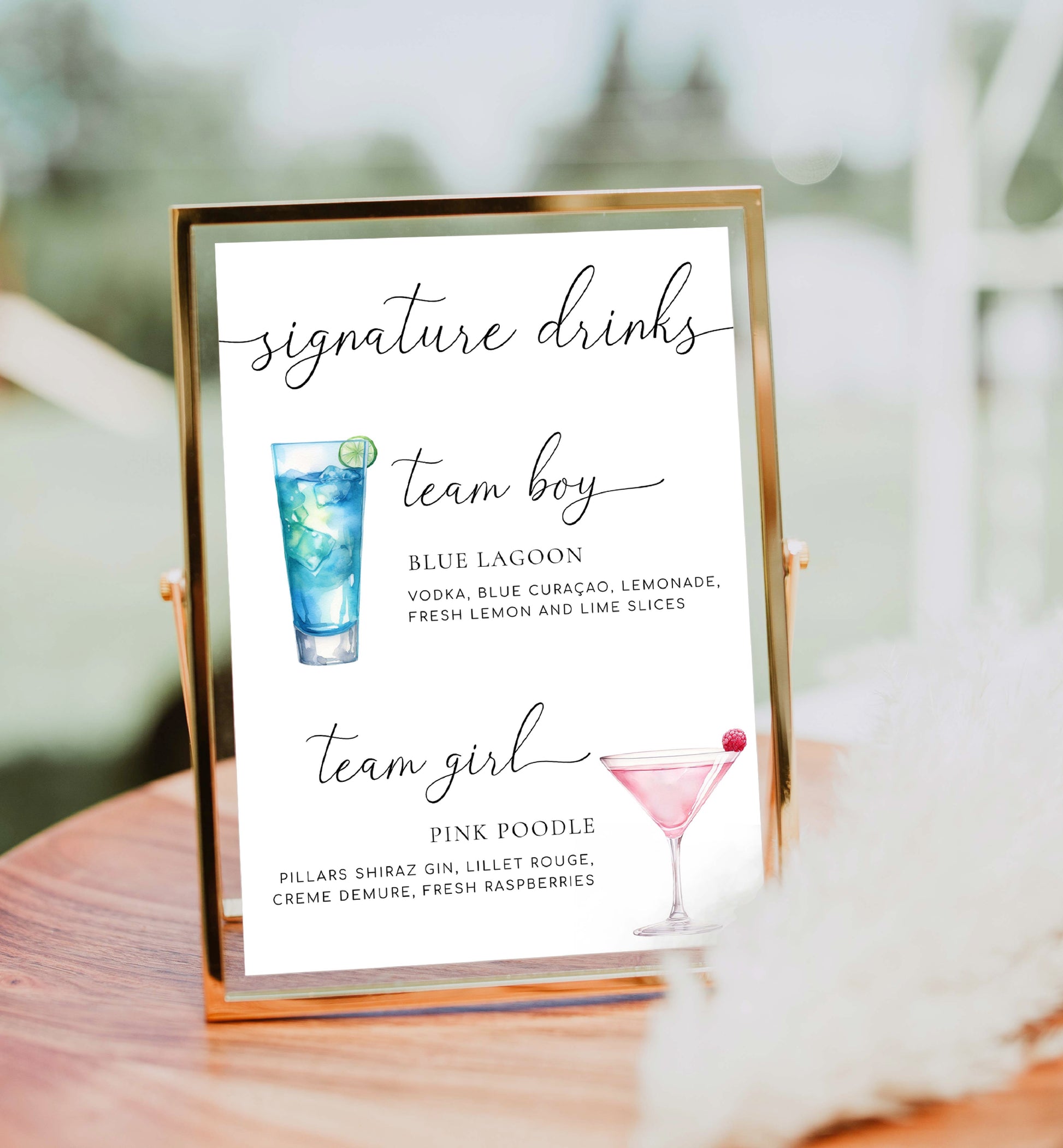 Team Girl Team Boy Drinks Menu Sign, Minimalist Printable Gender Reveal Signature Drinks Menu Sign, Couples Shower Drinks Sign, Quinn