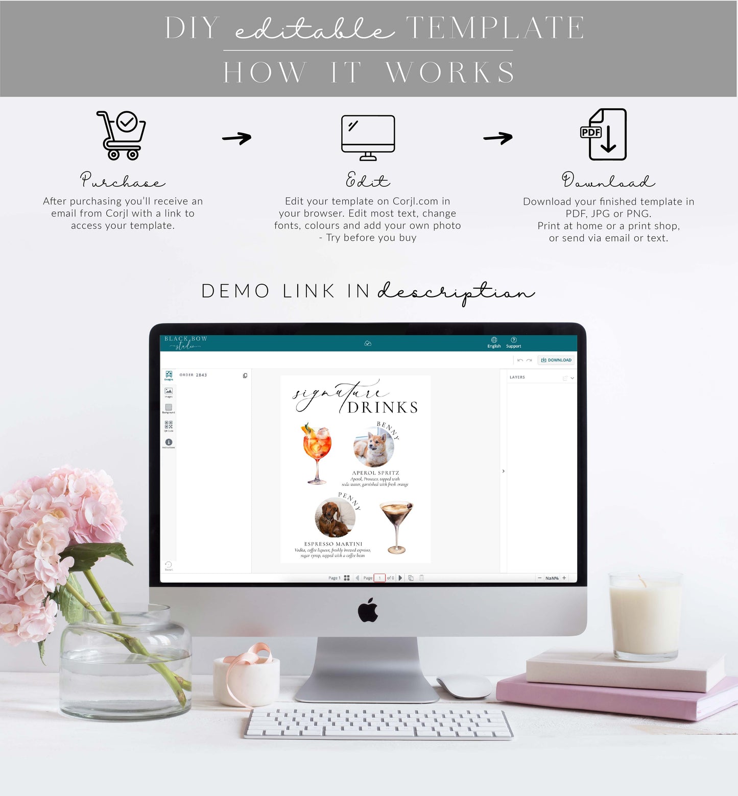 Ellesmere White | Printable Signature Drinks Menu Sign Template