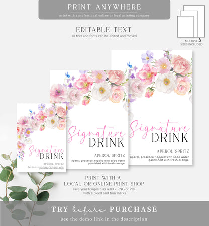Eloise Floral | Printable Signature Drink Sign Template