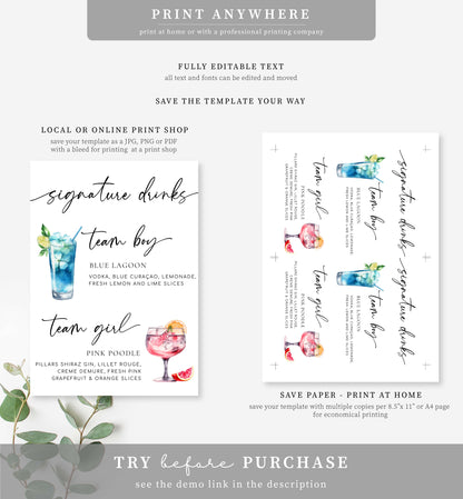 Rye White | Printable Signature Drinks Menu Sign Template