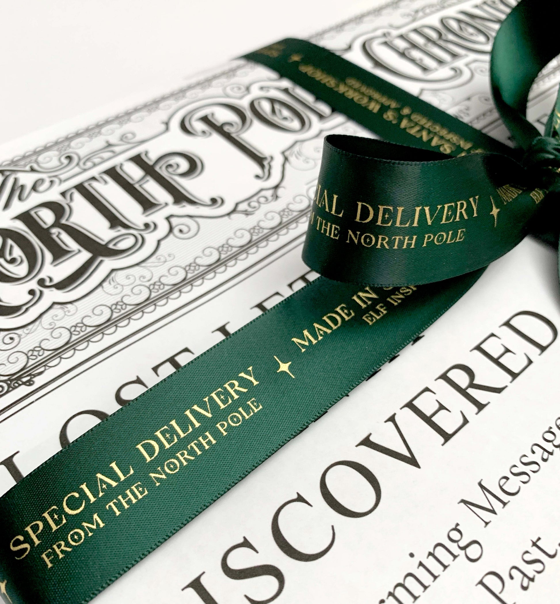 Special Delivery Made In Santa's Workshop Satin Ribbon, Green Gold, 25mm Woven Edge Satin Ribbon, Christmas Decorations Craft & Wrapping
