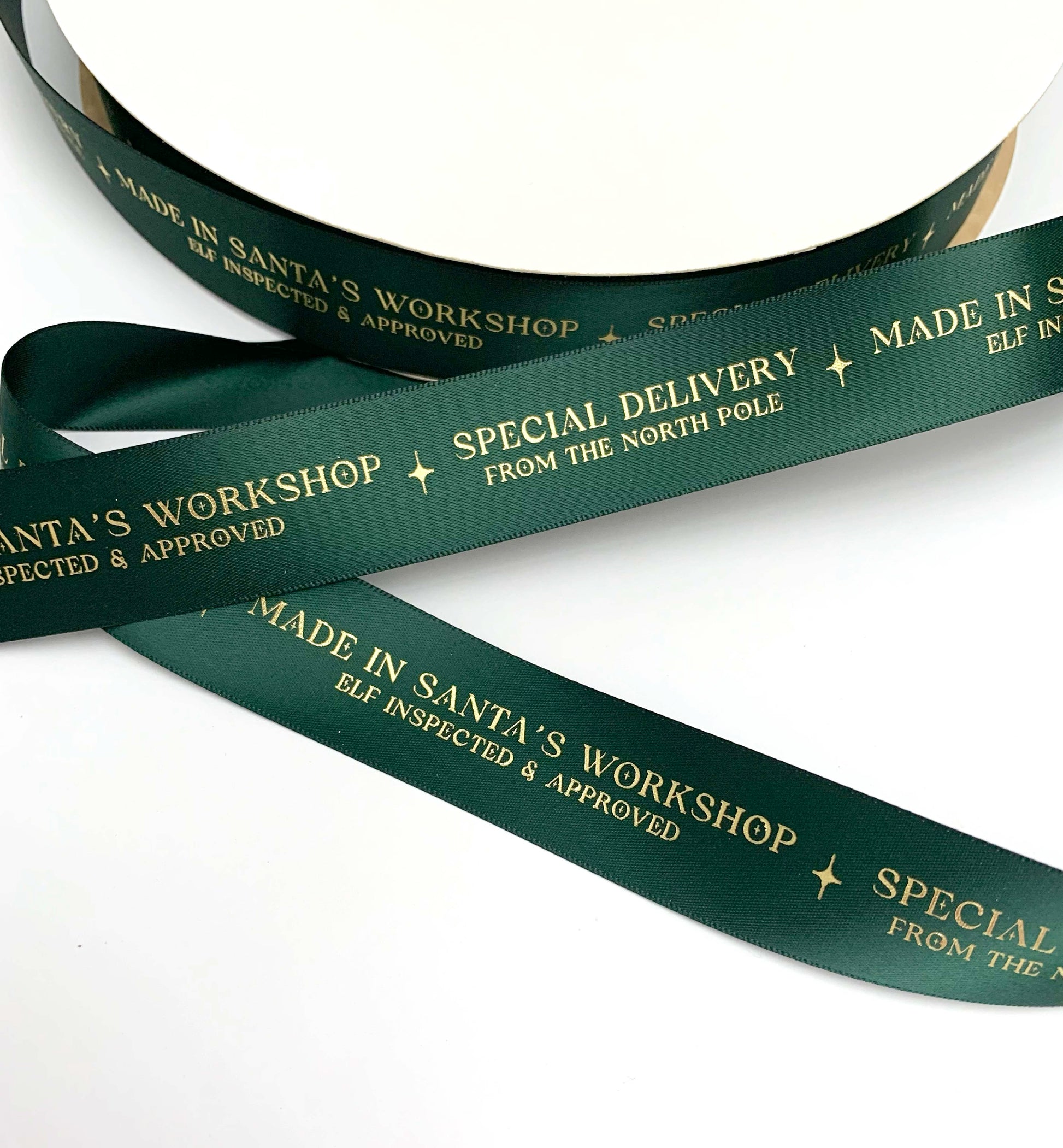 Special Delivery Made In Santa's Workshop Satin Ribbon, Green Gold, 25mm Woven Edge Satin Ribbon, Christmas Decorations Craft & Wrapping