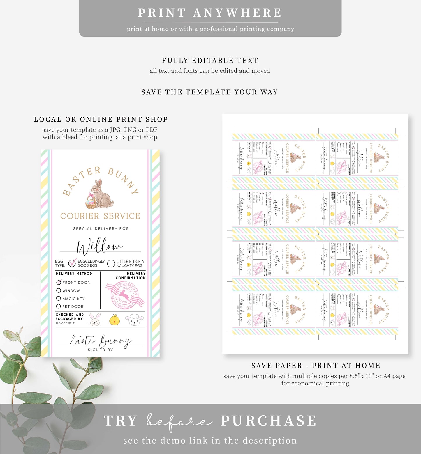 Easter Stripe | Printable Easter Gift Tag Template