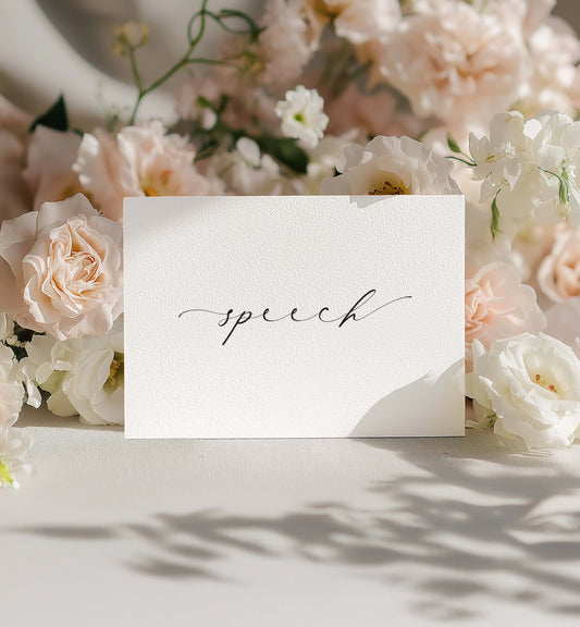 White card with 'speech' text on a floral background. Speech Card, Wedding Speech Holder, Groom Speech, Bride Speech, Best Man Speech, Minimalist Wedding Card, Off White Ivory, Ellesmere