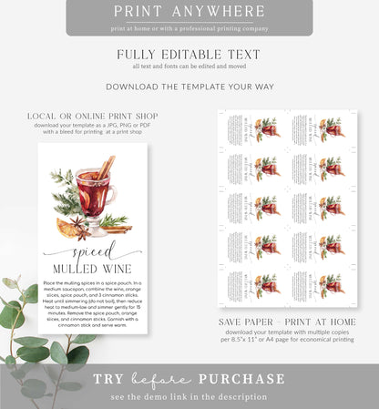 Nutmeg Noel | Printable Mulled Wine Kit Christmas Gift Tag Template