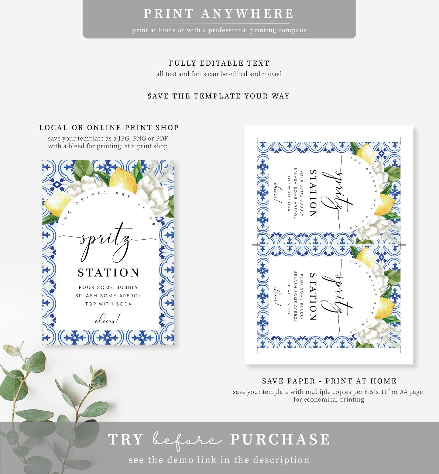 The Med Arch Lemons | Printable Spritz Station Sign Template