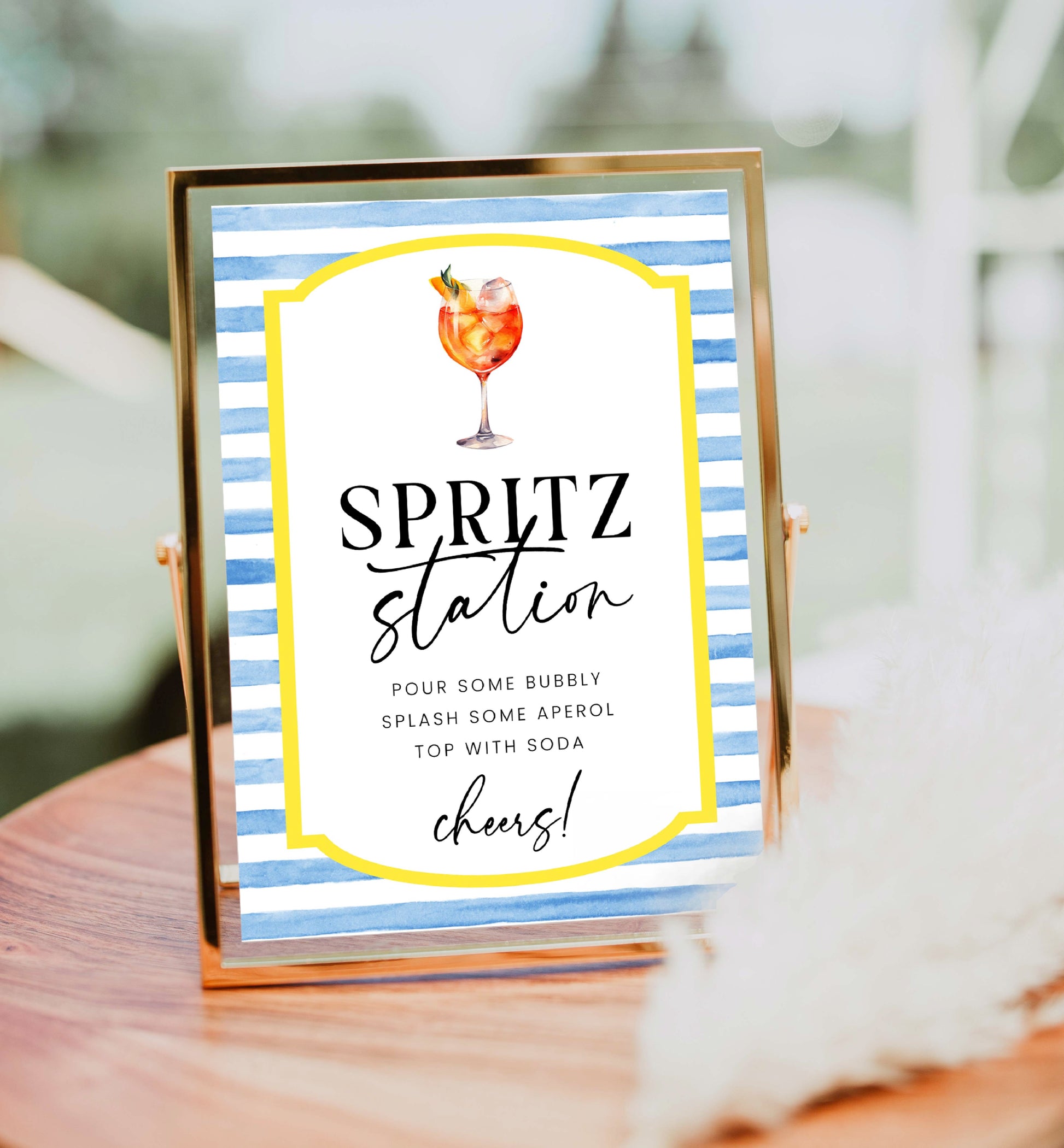 Spritz Station Sign Template, Blue White Stripe Aperol Spritz Cocktail Sign, Printable Wedding Cocktail Bar Sign, Signature Drinks Sign