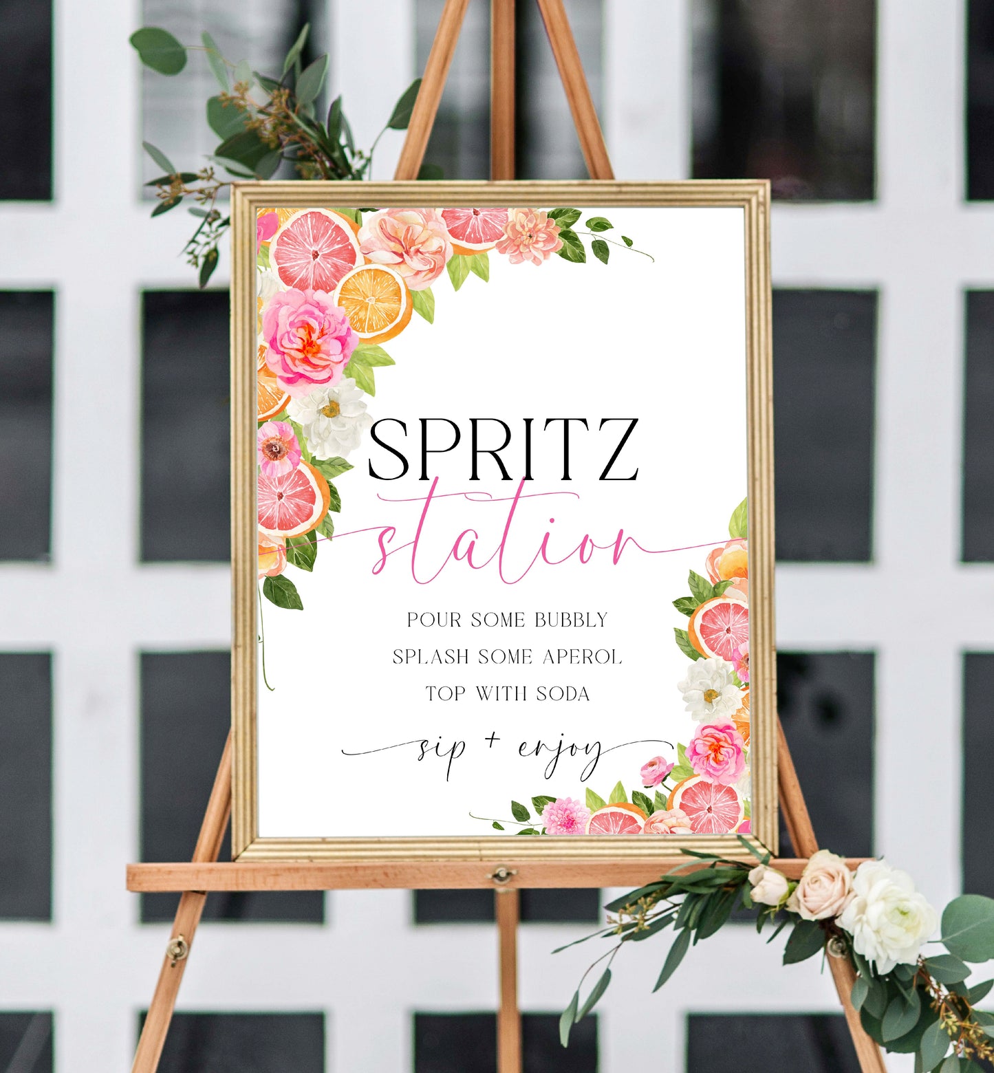 Spritz Station Sign, Printable Aperol Spritz Cocktail Sign, Citrus Fruit Oranges, Wedding Cocktail Bar Sign, Signature Drinks Sign, Pomelo