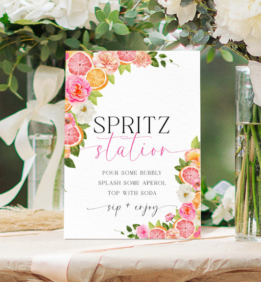 Spritz Station Sign, Printable Aperol Spritz Cocktail Sign, Citrus Fruit Oranges, Wedding Cocktail Bar Sign, Signature Drinks Sign, Pomelo