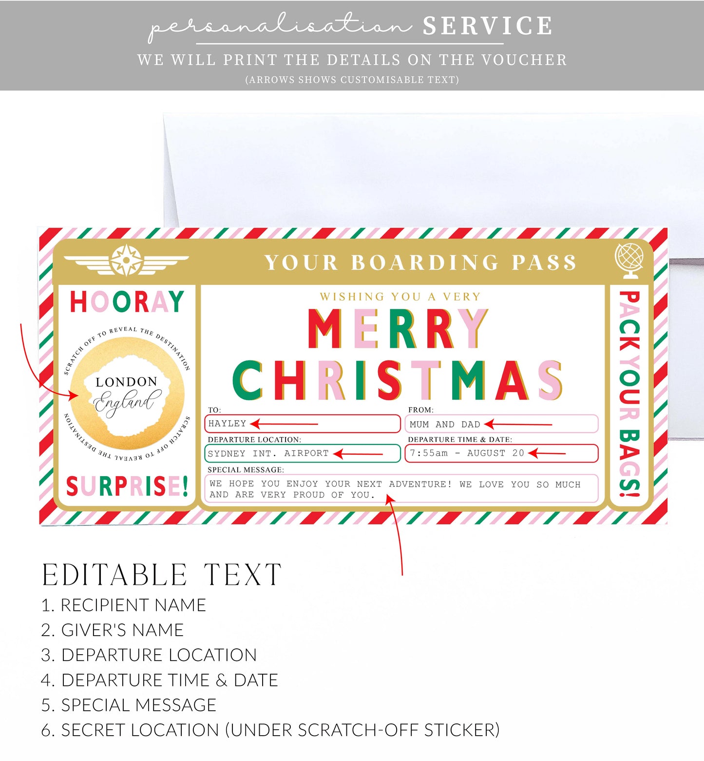 Stripe Multi | Scratch-off Christmas Boarding Pass