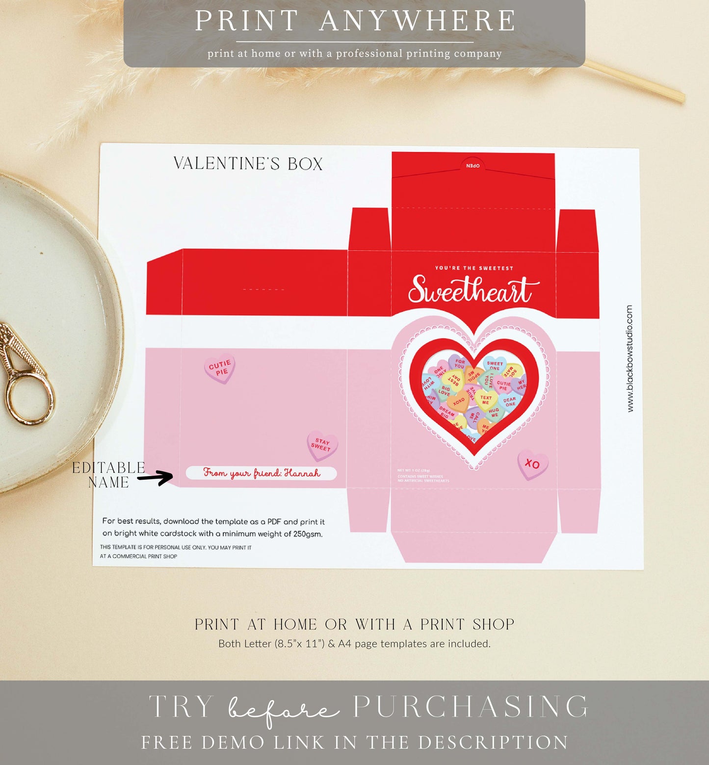 Valentine Red Pink | Printable Sweetheart Box Template