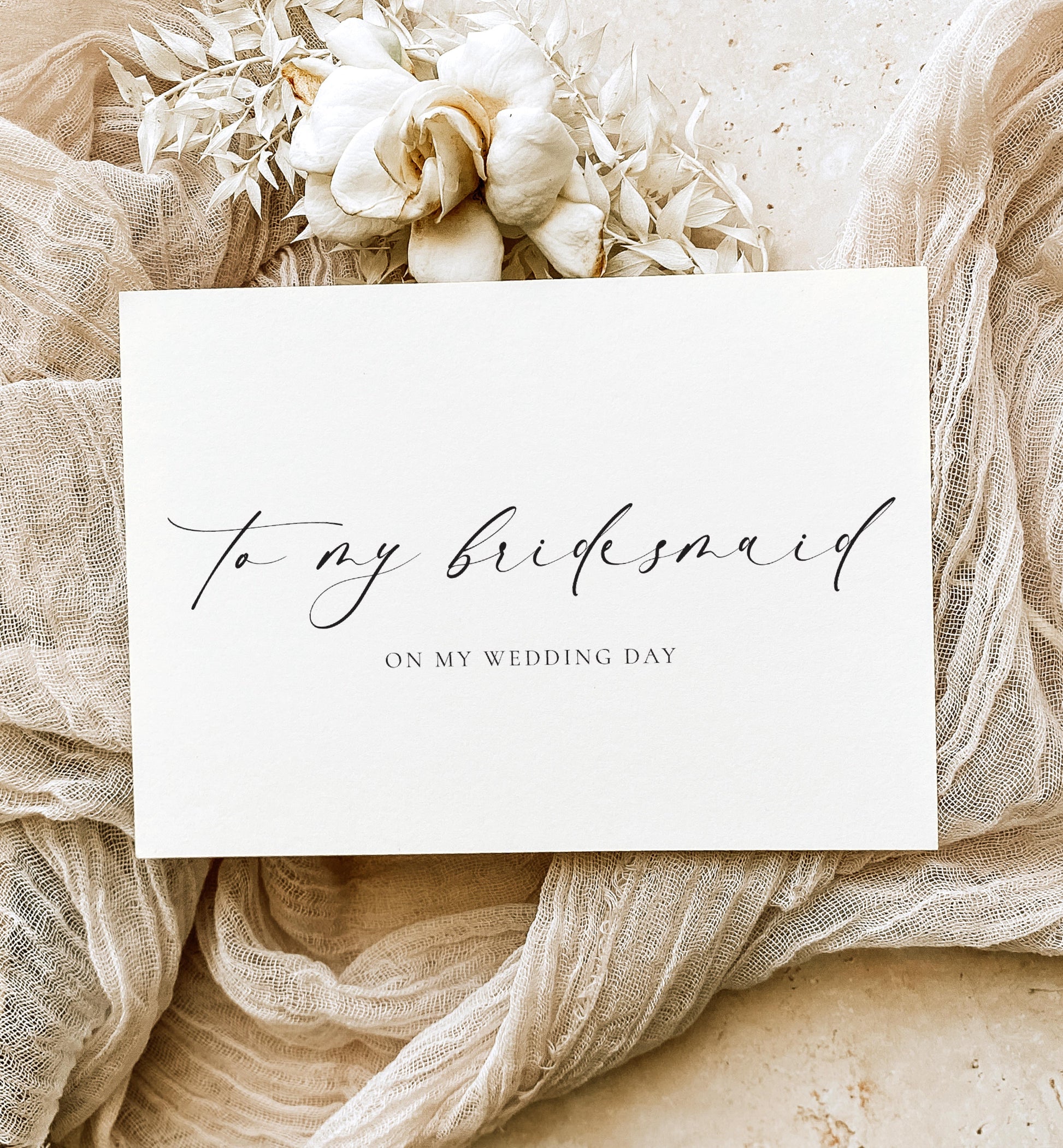 To My Bridesmaid On My Wedding Day Card, Minimalist Wedding Card, Thank You Bridal Party Card, Off White Ivory, Ellesmere