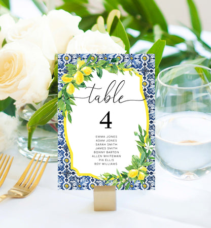 Positano Lemons | Printable Table Numbers Template
