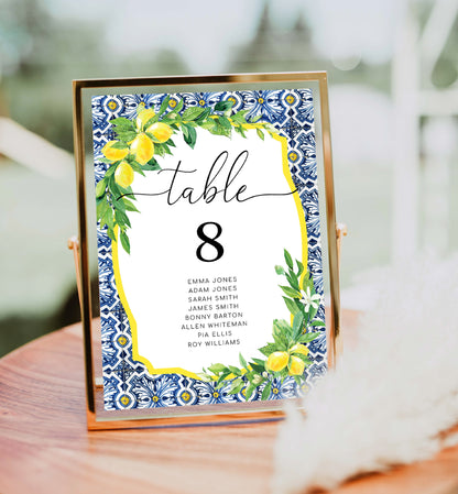 Positano Lemons | Printable Table Numbers Template