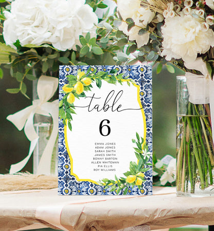 Positano Lemons | Printable Table Numbers Template