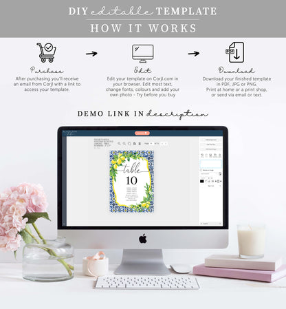 Positano Lemons | Printable Table Numbers Template