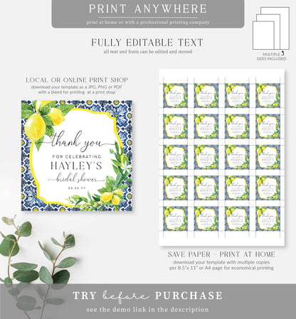Positano Lemons | Printable Thank You Favour Tags Template