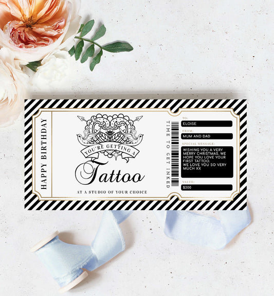 Printable Tattoo Gift Voucher Template, Fully Custom Tattoo Gift Certificate, Editable Tattoo Birthday Present, Stripe