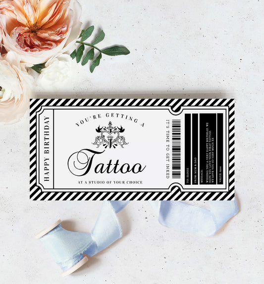 Printable Tattoo Gift Voucher Template, Fully Custom Tattoo Fake Gift Certificate, Editable Tattoo Birthday Present, Stripe