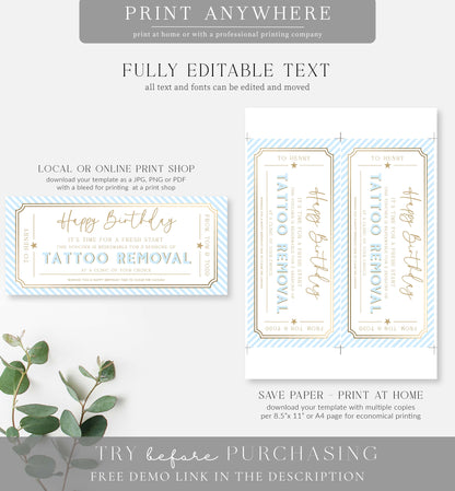 Stripe Blue | Printable Tattoo Removal Custom Gift Voucher Template
