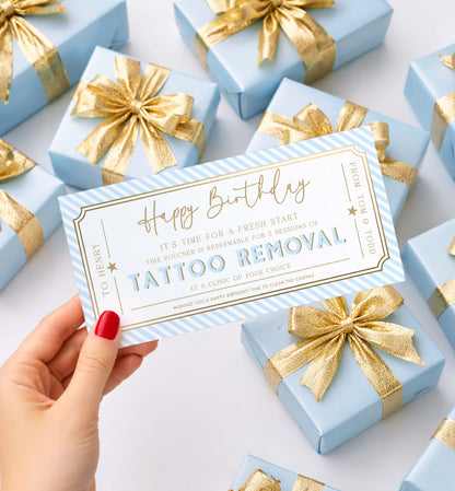 Stripe Blue | Printable Tattoo Removal Custom Gift Voucher Template