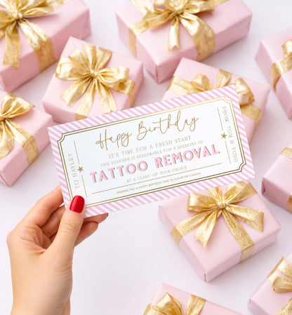 Stripe Pink | Printable Tattoo Removal Custom Gift Voucher Template