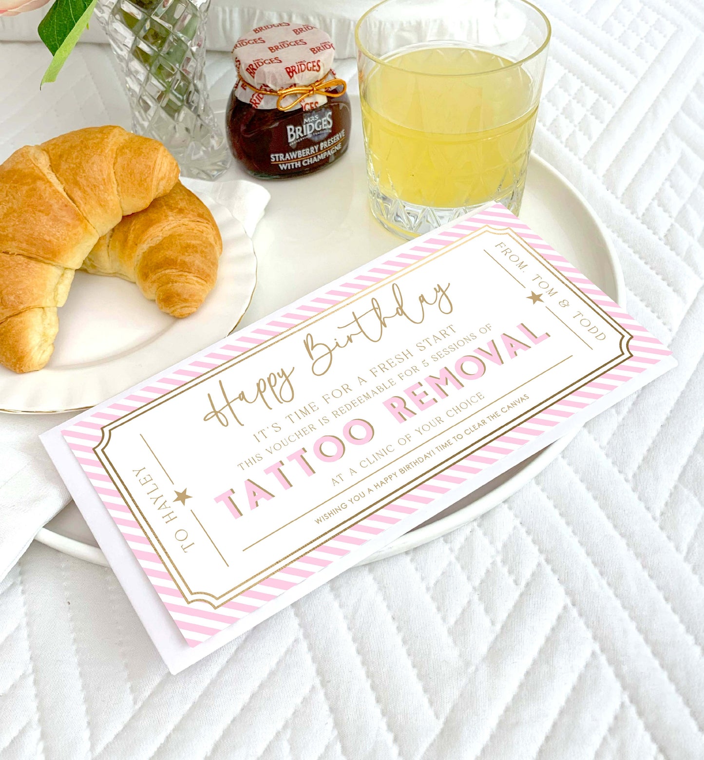 Stripe Pink | Printable Tattoo Removal Custom Gift Voucher Template