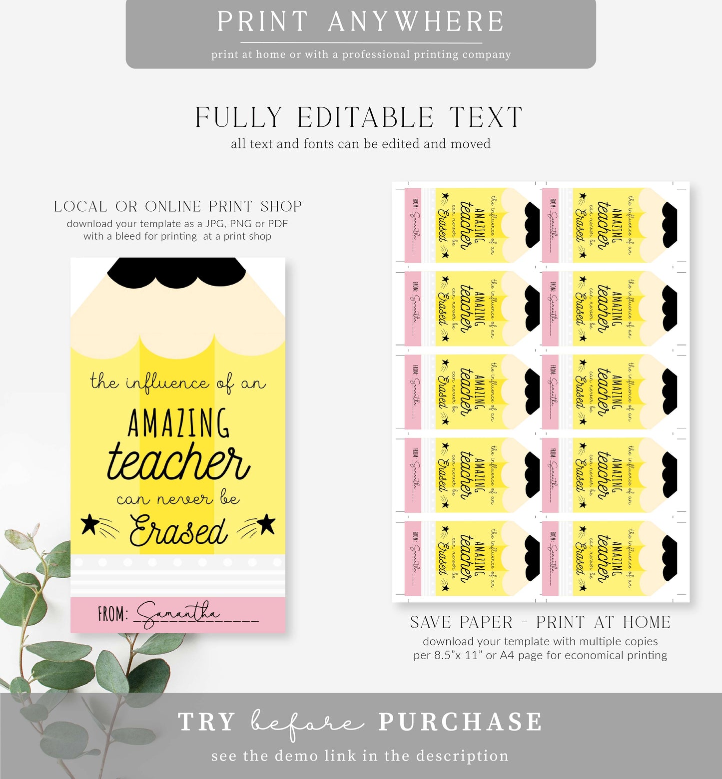 Pencil | Printable Teacher Appreciation Favour Tag Template