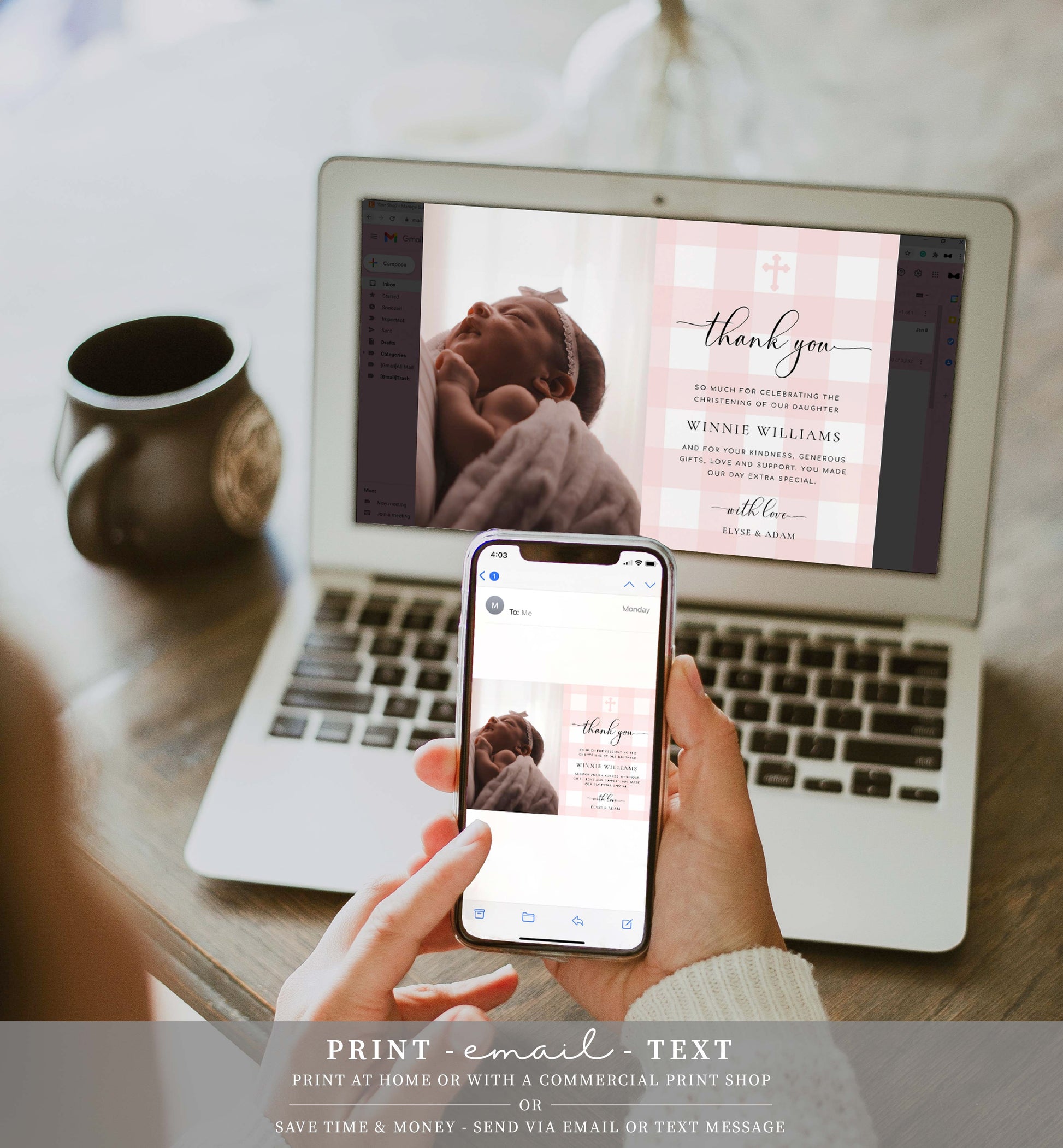 Baptism Thank You Card Template, Thank You Note Template • INSTANT