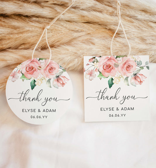 Darcy Floral Pink | Printable Thank You Favour Tags Template