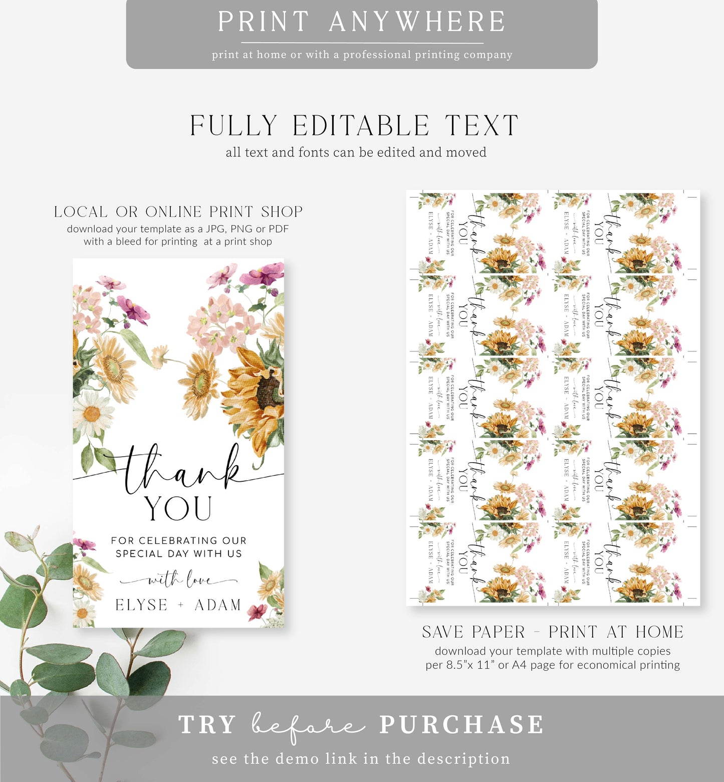 Mews Floral White | Printable Thank You Favour Tag Template