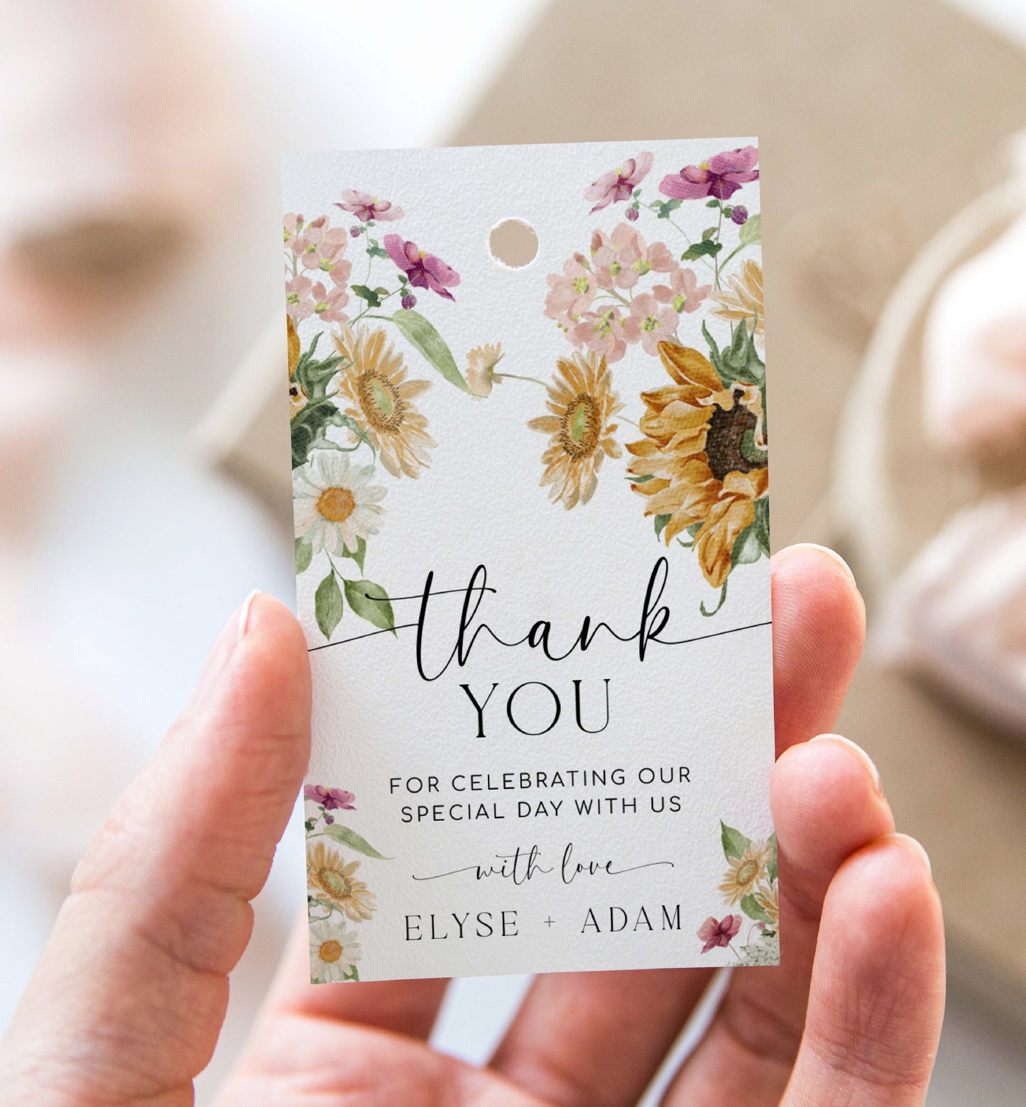 Sunflower Floral Thank You Favor Tag, Printable Autumn Floral Favor Tag, Rustic Fall Floral Bridal Shower Favor Tag, Autumn Wedding, Mews