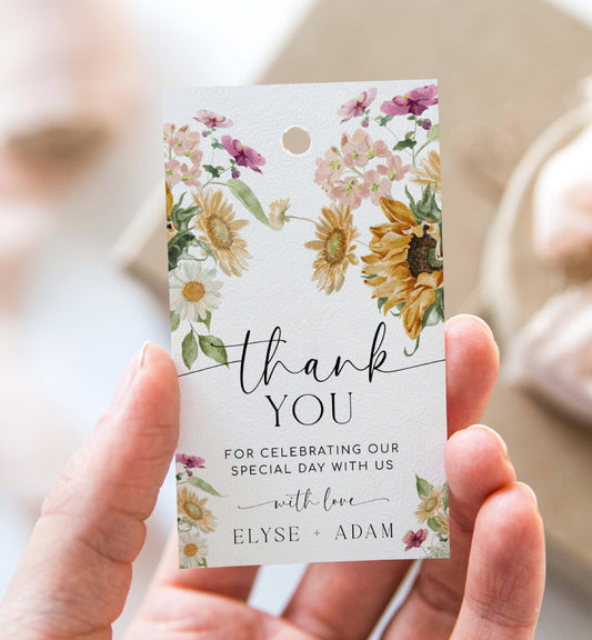 Sunflower Floral Thank You Favor Tag, Printable Autumn Floral Favor Tag, Rustic Fall Floral Bridal Shower Favor Tag, Autumn Wedding, Mews