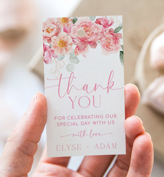 Printable Thank You Favor Tag, Hot Pink Peony Favor Tag Template, Bridal Shower Favor Tag, Baby Shower Favor Tag, Wedding Favor Tag, Piper