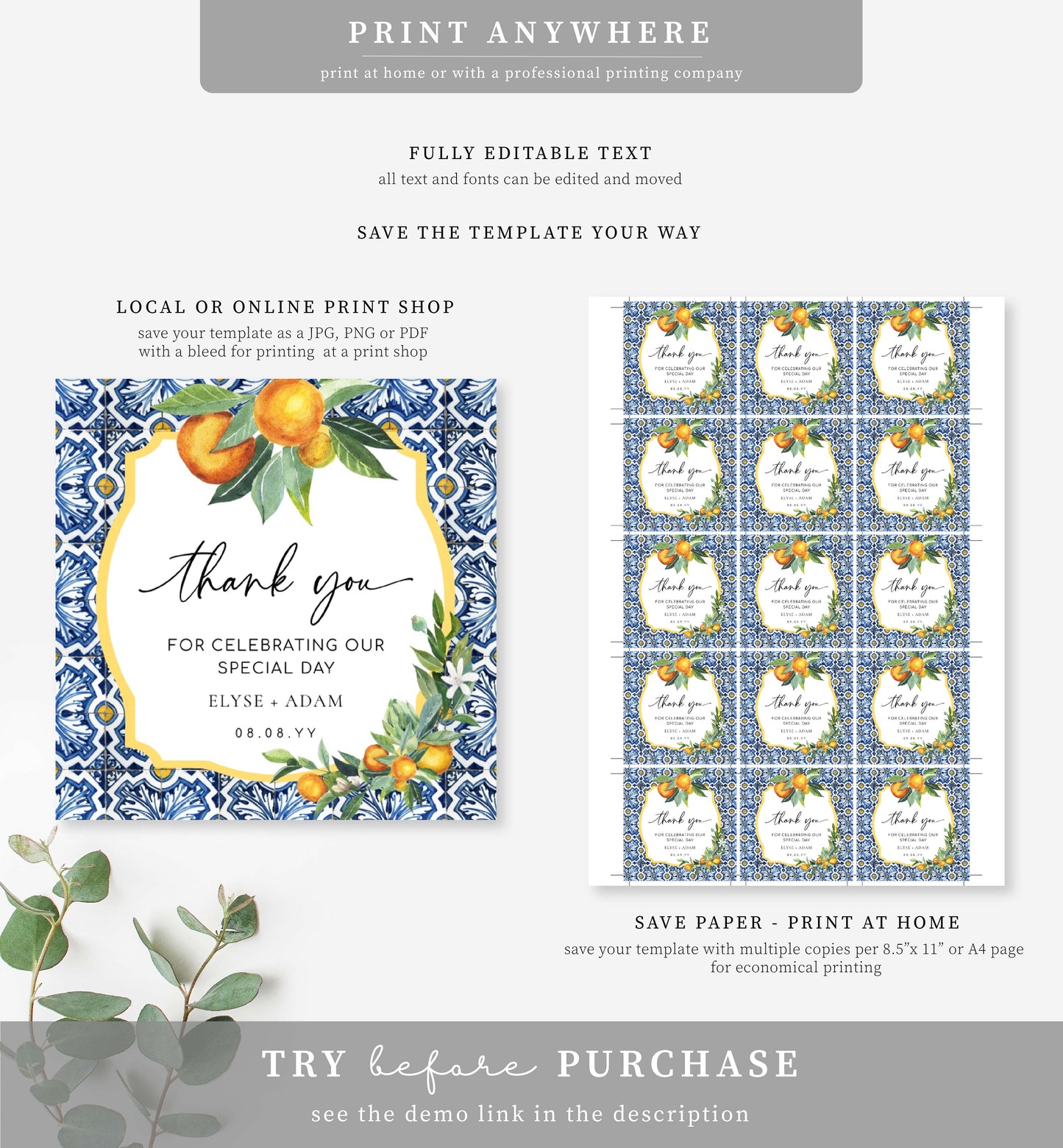 Positano Oranges | Printable Favour Tags Template