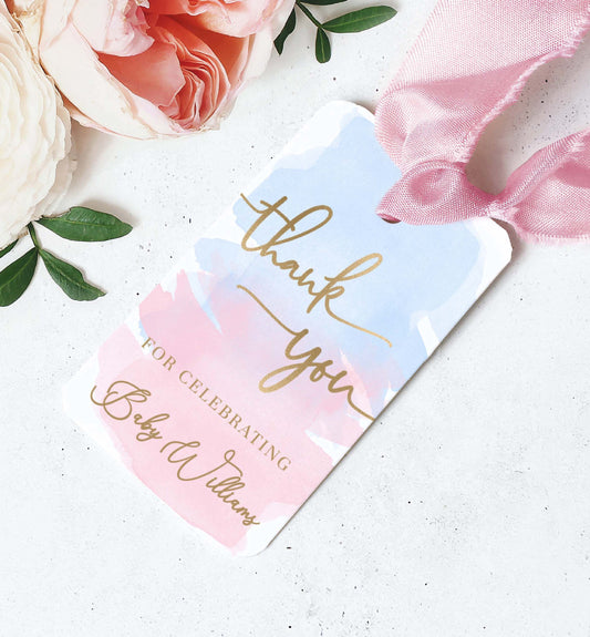 Watercolour Pink Blue | Printable Thank You Favour Tags