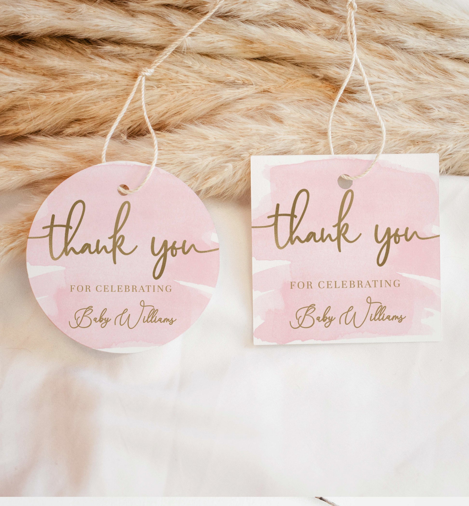 Watercolour Pink Printable Thank You Favour Tag Template – Black
