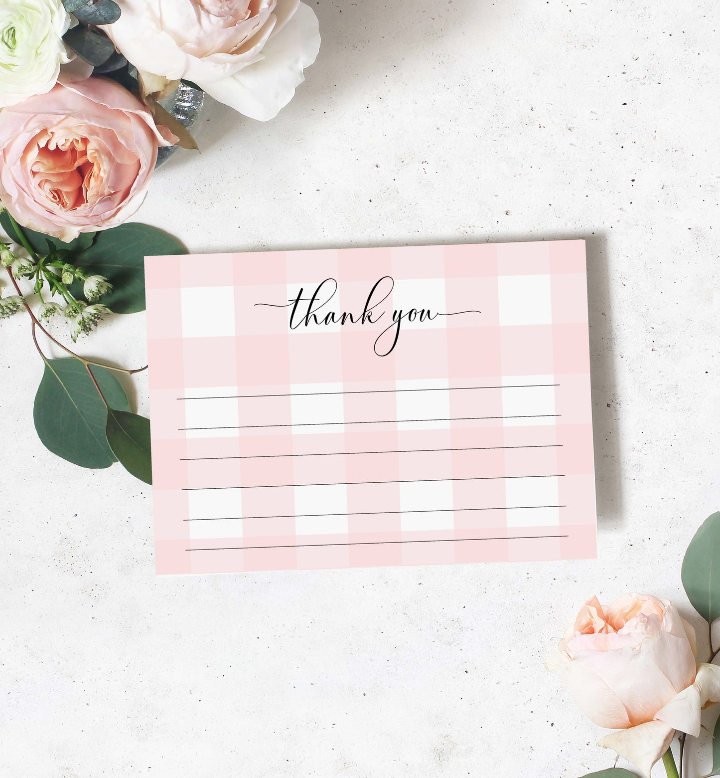 Gingham Pink | Printable Thank You Card Template