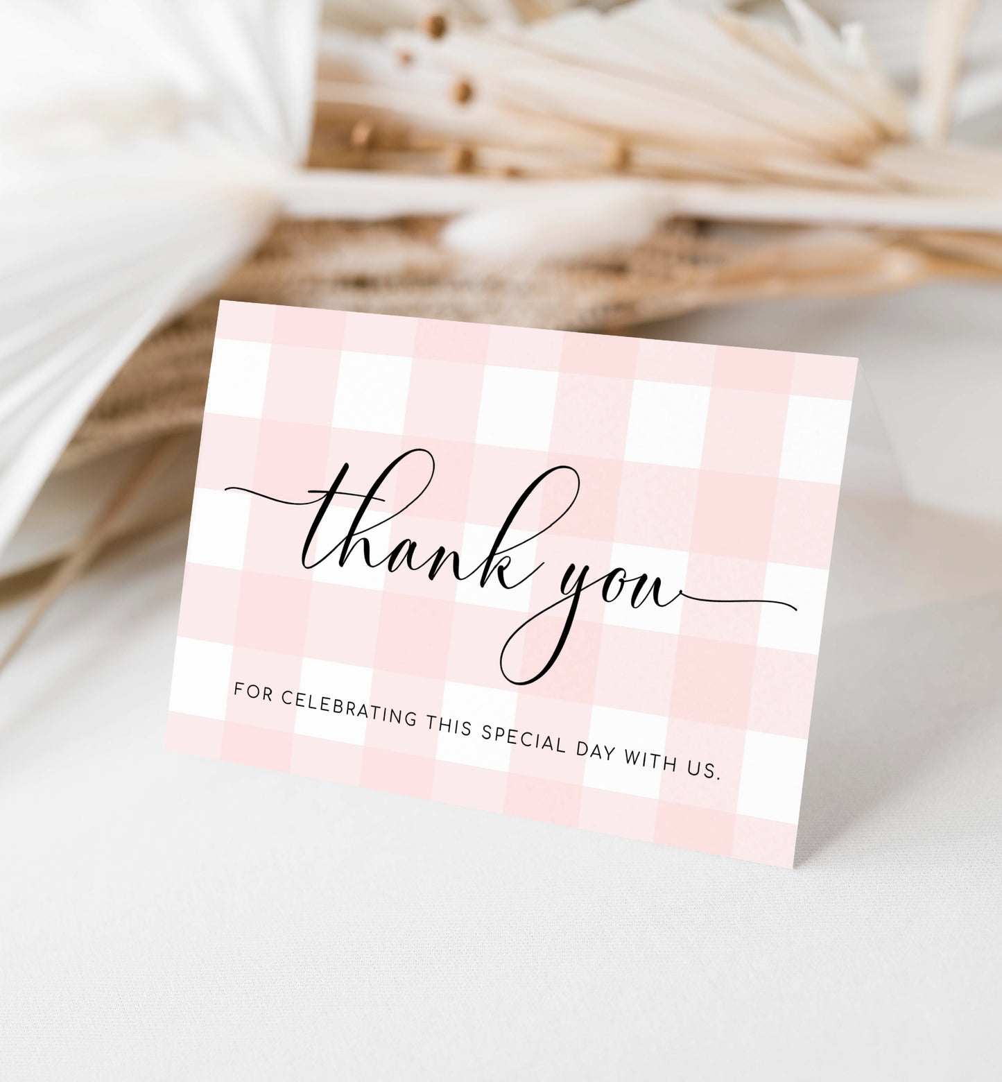 Gingham Pink | Printable Thank You Card Template