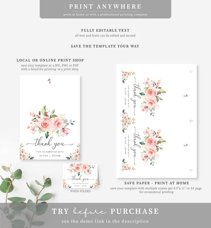 Darcy Floral Pink | Printable Thank You Card Template