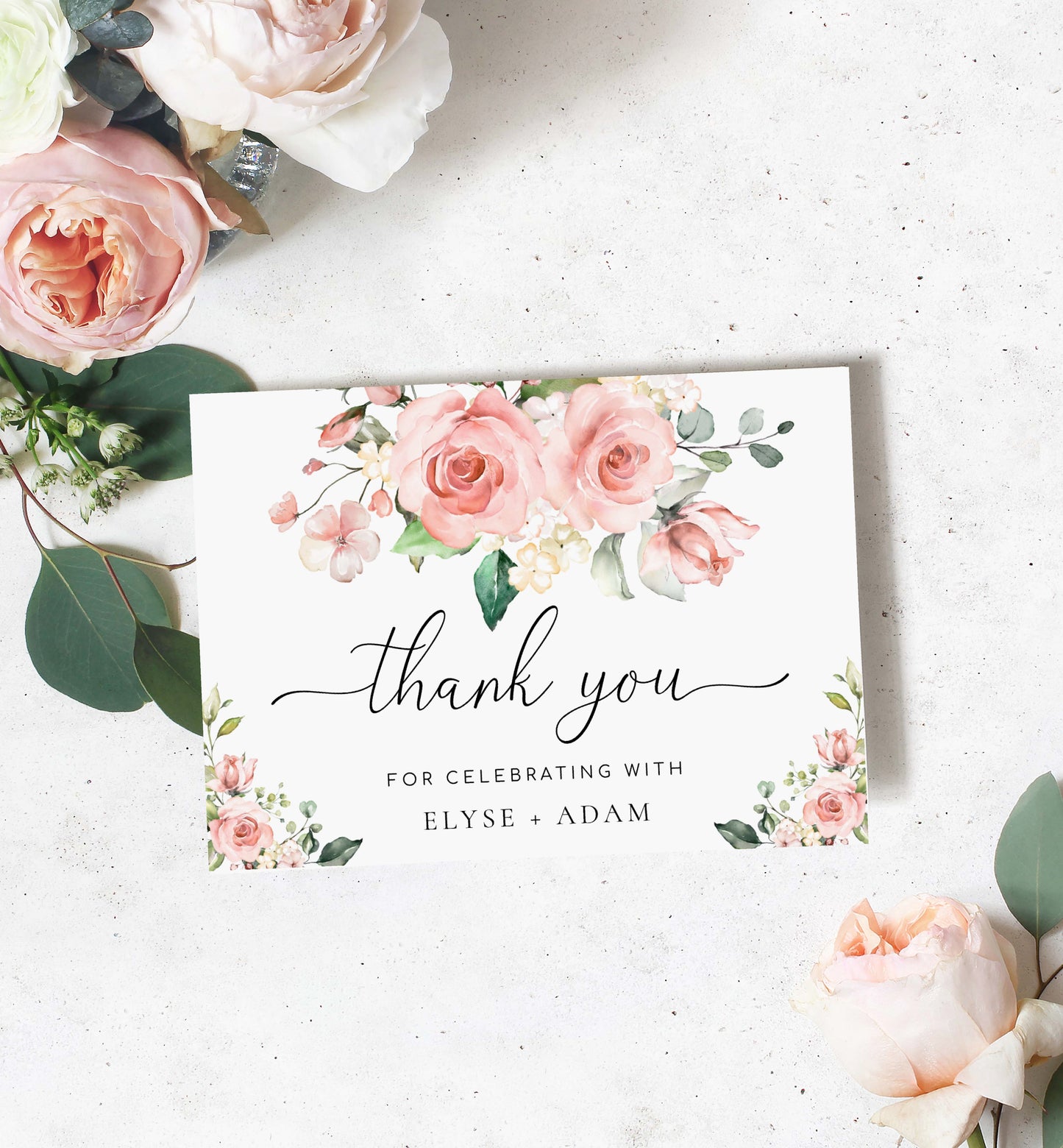 Darcy Floral Pink | Printable Thank You Card Template