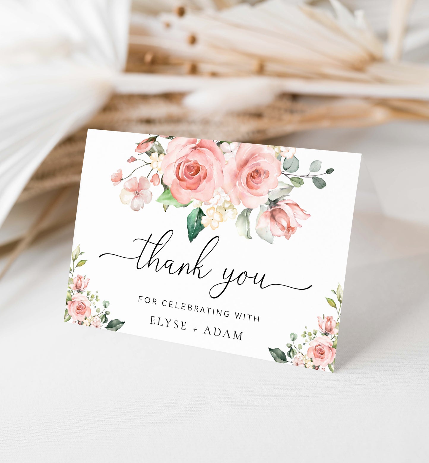 Darcy Floral Pink | Printable Thank You Card Template