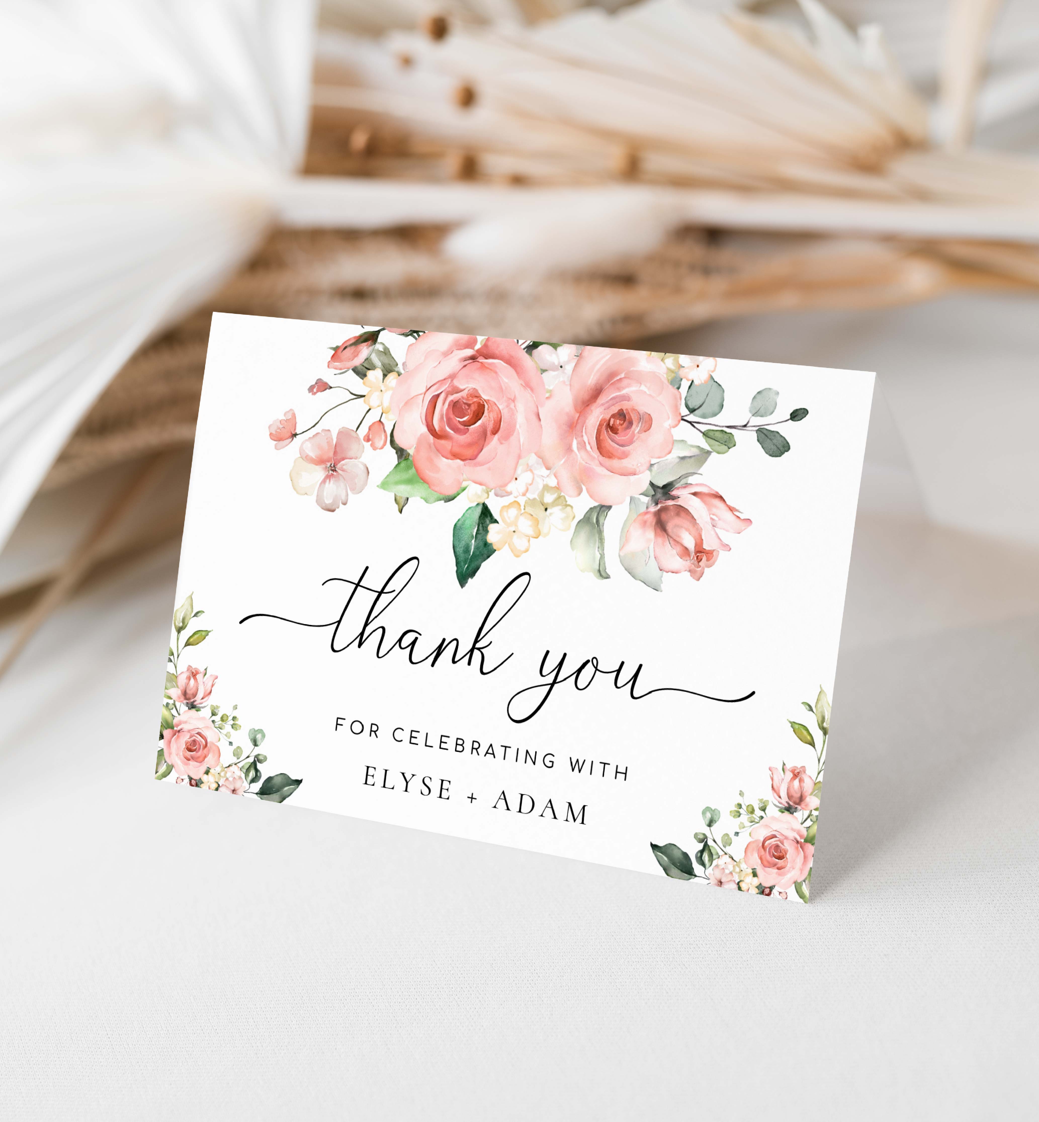 darcy floral pink | printable thank you card template – black bow