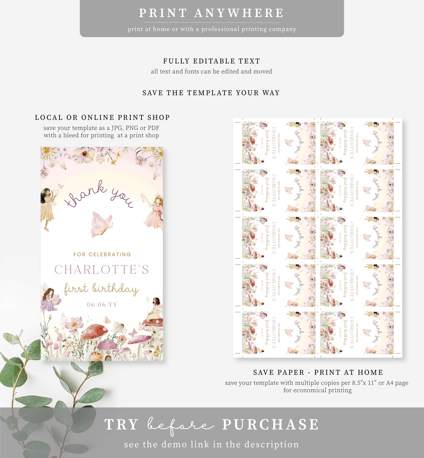 Fairy Multi | Printable Thank You Favour Tag Template